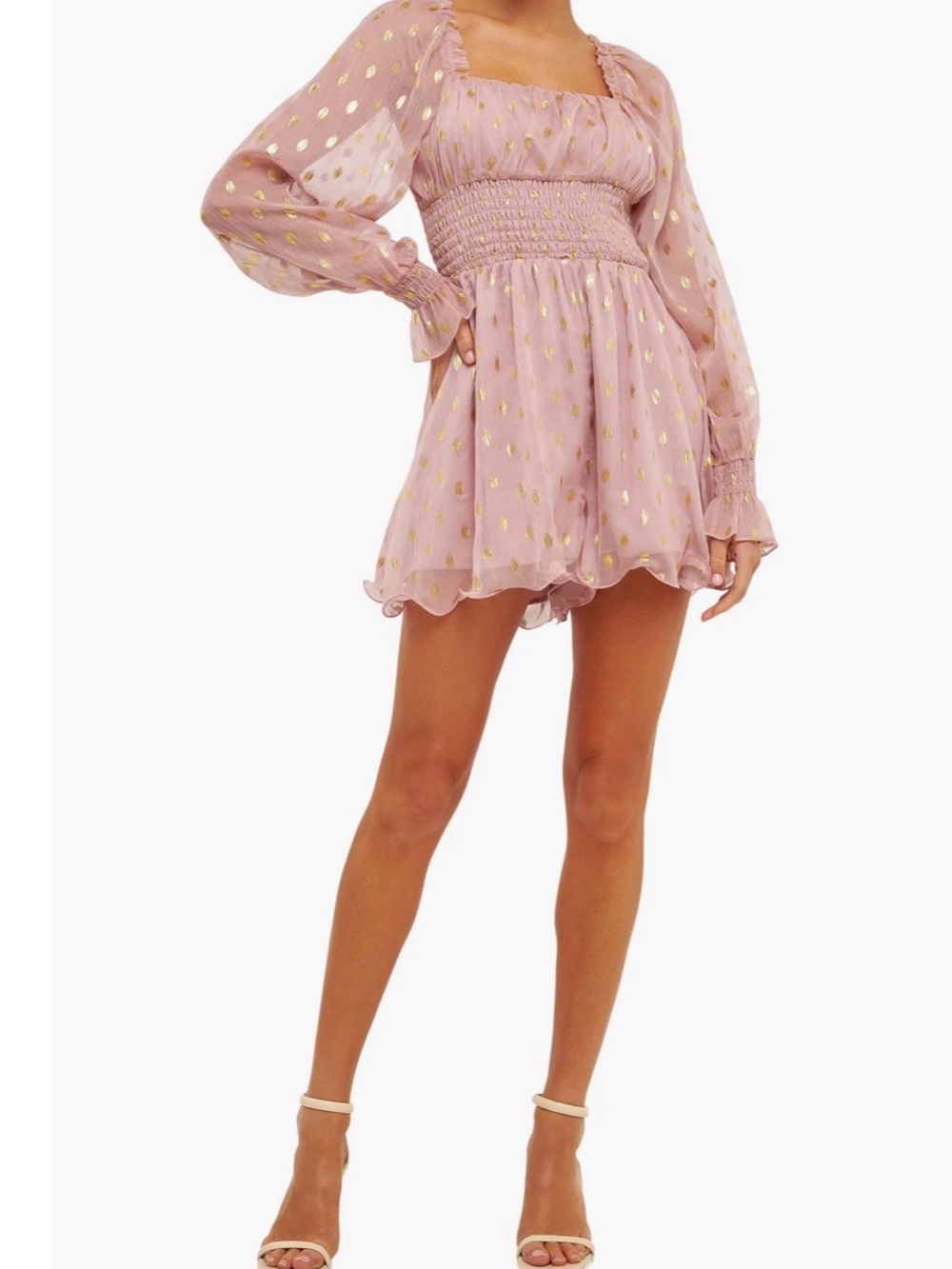 Endless Rose Blush Pink Romper with Gold Metallic Dots